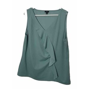 Ann Taylor Size XL Womens Green Ruffle Top Shirt Blouse Sage Sleeveless